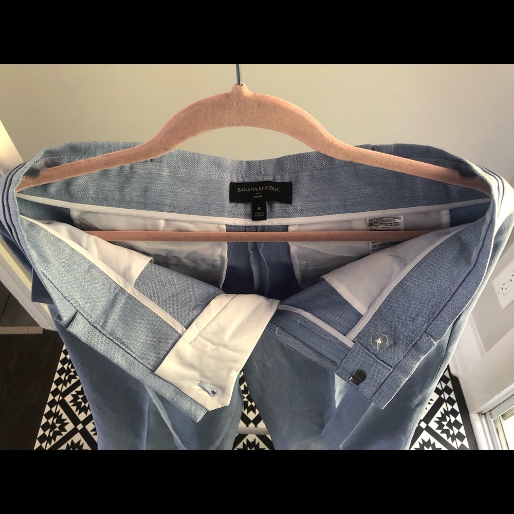 Cropped, wide leg, blue dress pant. - Picture 1 of 4